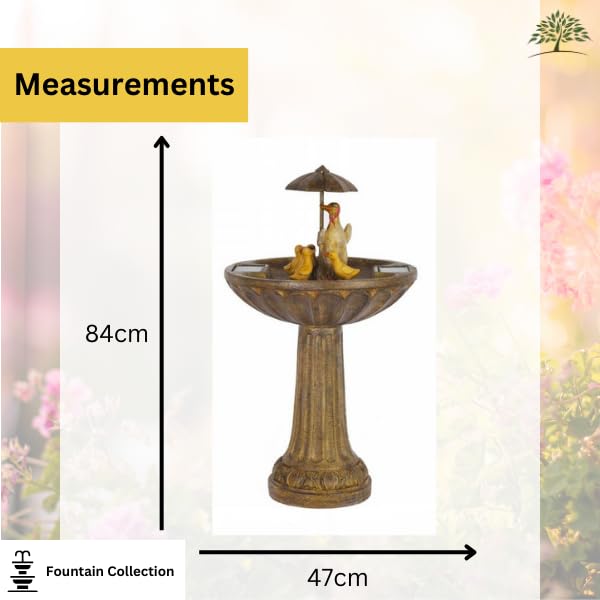 Garden Mile Novelty Duck Family Water Fountain with Umbrella - Solar Powered Freestanding Stone Bird Bath Water Feature - Garden Ornament Outdoor Decorative Centrepiece for Pond, Patio and Lawn Decor