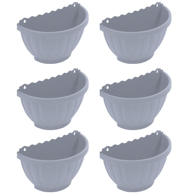 FotoStation Set of 6- Etruscan Wall Basket Soft Grey Flower Pot Hanging Planter Garden Plant Container Home Decoration Indoor or Outdoor