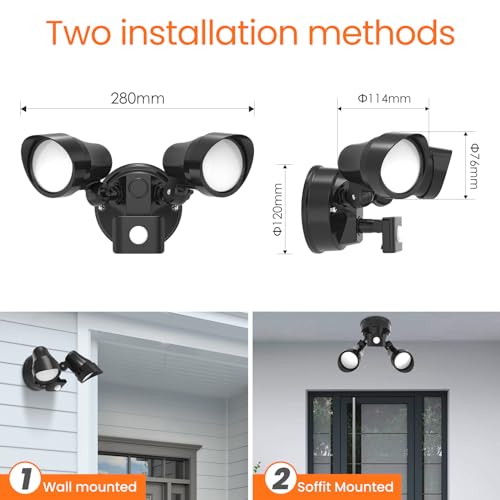 ALUSSO LED Security Light Outdoor with Motion Sensor, Remote Control 25W PIR Floodlight IP65 Waterproof, Dask to Dawn Flood Light 3000K-6500K Adjustable, Dimmable Wall Light for Garden Yard Garage