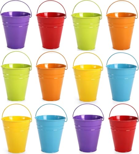 WUWEOT Small Coloured Metal Buckets – 12 Pack