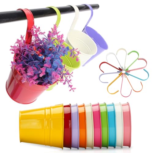 KINGLAKE Metal Hanging Plant Pots with Hook – Set of 10