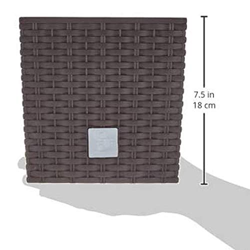 Prosper Plast Rattan Planter Dark Brown, Small Size 17cm Square Shaped Flower Pot