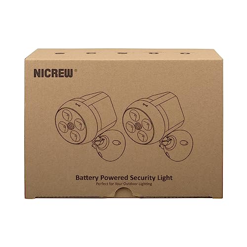 NICREW Battery Powered Outdoor LED Security Light 2-Pack, PIR Motion Sensor Spotlight, Weatherproof Outdoor Wall Light for Gardon Walkways