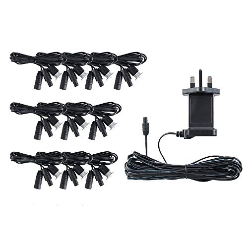 MiniSun Pack of 10 15mm White LED Round IP67 Rated Garden Decking/Kitchen Plinth Lights Kit - Complete with a 3M Extension Cable