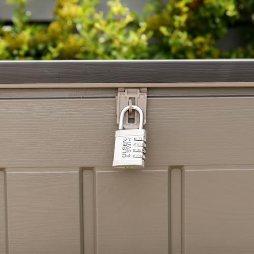 Olsen & Smith 830L Extra Large XL Outdoor Garden Storage Box - Weather Resistant Heavy Duty Garden Box Wood Effect with Padlock - Massive Capacity Storage Chest for Tools Cushions Toys & More, Grey