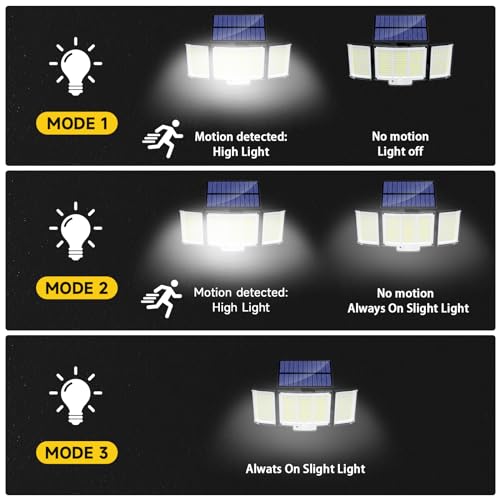 Solar Lights Outdoor Garden Lights 1 Pack 348LED 2000LM IP65 270° 3 Modes Solar Security Lights Outdoor Motion Sensor Outdoor Wall Lights Solar Wall Lights Outdoor Motion Sensor Lights Outdoor