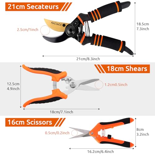 FACIACC Garden Secateurs 3 Pack, Pruning Shears Bypass Pruning Scissors, Pruner Secateurs with Sharp SK5 Steel Blades, Professional Hand Pruners for Plants Hedges Flowers