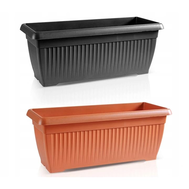 B2C Balcony box Trough Plant Pot Plastic Bel Garden Patio Planter Terra 60 70 80cm Rectangle Classic Terracotta Anthracite Long Flower Pot (Anthracite, 60cm)