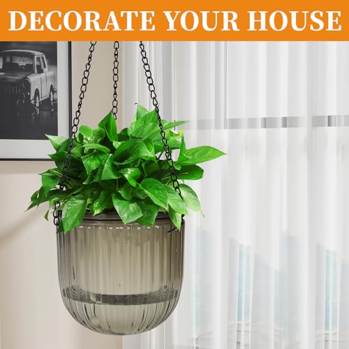 2 Pcs Self Watering Hanging Plant Pot, Plant Hanging Pots with Drainage Holes Outdoor Small Hanging Planters Flower Pot Basket with Visible Water Level for Garden Home Decor (Grey, 11.5cm)