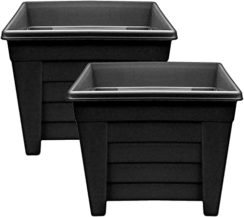 Optimal Products 33cm Square Plastic Planter – Ebony