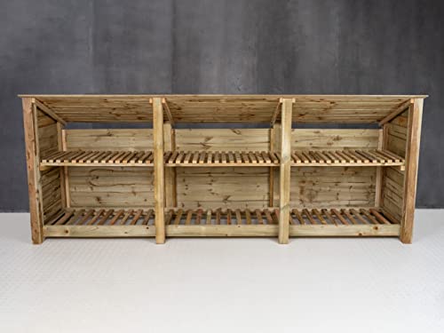 Arbor Garden Solutions wooden log store 4ft, firewood storage (W-335cm, H-126cm, D-88cm), natural finish (With kindling shelf (roof sloping back))