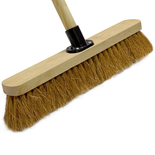 EDS 18” Soft Broom Indoor & Outdoor Sweeping Brush with Wooden Handle Natural Coco Bristles for Floor Room Kitchen Warehouse Lightweight & Durable Floor Brush (Pack of 1)