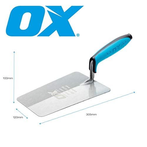 OX PRO Series Plasterers / Builders Carbon Steel Bucket Trowel with Dura grip Soft handle– 7” Large