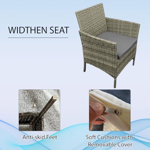 COZYBRITE Rattan Garden Furniture Sofa Set with Cover Coffee Table Chairs 4 Seater for Outdoor Patio Balcony 6210-B (Mixed Grey-Dark Grey Cushions)