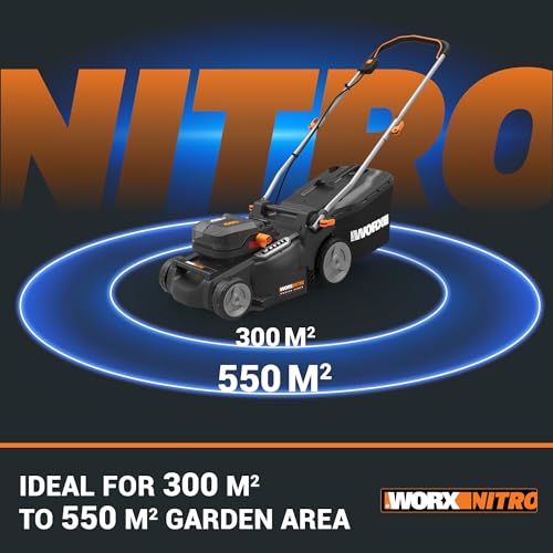 Worx WG737E 40V 37cm Cordless Lawnmower – Ideal for Medium to Large Gardens (300-550㎡) – Includes 2x 4.0Ah Batteries & Charger – IntelliCut™ Tech, Mulching & Bagging, Adjustable Height, PowerShare