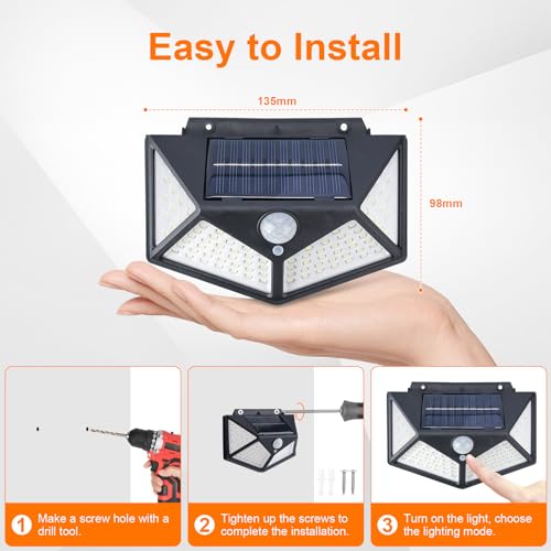 GRIFEMA GD203 Solar Security Lights Outdoor with Motion Sensor, 100LED, 3 Modes, Outdoor Garden Wall Lights Solar Powered, Waterproof IP65 for Garden, Yard, Pathway, Cool White
