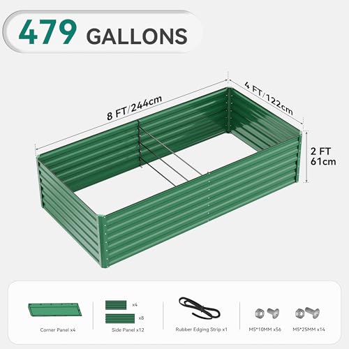 YITAHOME 2Pcs Outdoor Raised Garden Bed Kit 240x120x58cm, Raised Beds Thickened Zinc-Aluminum-Magnesium Metal Raised Beds for Garden with Support Rod & Gloves for Vegetables Flowers Fruits (Green)