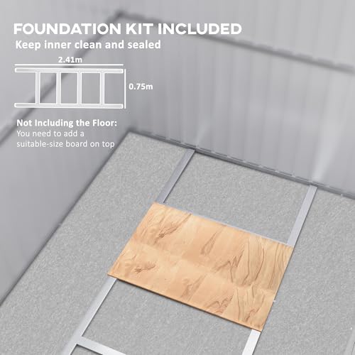 Outsunny 8.5 x 6ft Storage Shed Galvanised Steel Garden Shed, Metal Shed with Foundation Kit, Window, Lockable Wide Doors and Air Vents for Outdoor Patio, Dark Grey