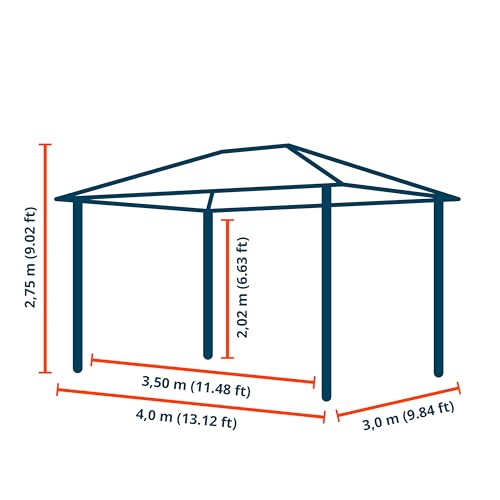 TOOLPORT Garden gazebo 3x4 m wood finish, steel roof hardtop 4 side panels in grey