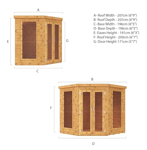 WALTONS | Wooden Corner Summerhouse | Shiplap Tongue & Groove | Garden Room | Flat Roof | Double Door | Outdoor Sun Room | 7ft 8ft 9ft | 10 Year Anti Rot Guarantee | (7ft x 7ft)