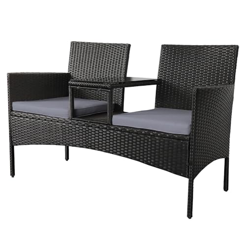 Panana 2-Seater Rattan Loveseat with Cushions & Glass Table
