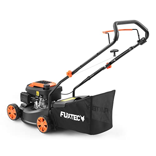 FUXTEC FX-RM4180 Petrol Lawnmower – Hand Push Lawn Mower -16" Cutting Width, Lightweight & Compact, 45L Grass Collector, Easy to Maneuver, Great for Small to Medium Lawns