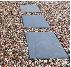 KAM Labelz Black Marble Effect Square Stomping Stone- Set of 10 Slates, Set of 4 Slates and Only 1 Slate| Home Garden Walkway Stomp Stepping Stone Tiles Slate Paving - Hard Wearing