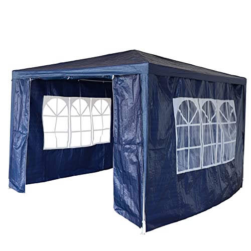BIRCHTREE 3x3m Garden Steel Tube PE Gazebo With 4 Pieces Sidewalls Zippers 2 Windows Canopy Patio New Party Camping Wedding Tent Shade Waterproof Outdoor Marquee Awning Blue