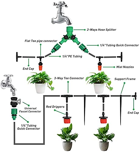 Quate 158 PCS Irrigation System Kit, 40M Micro Drip Watering System with Adjustable Nozzle Sprinkler Sprayer and Dripper Automatic for Greenhouse, Lawn, Patio, Landscape, Flower Bed, Terrace Plants