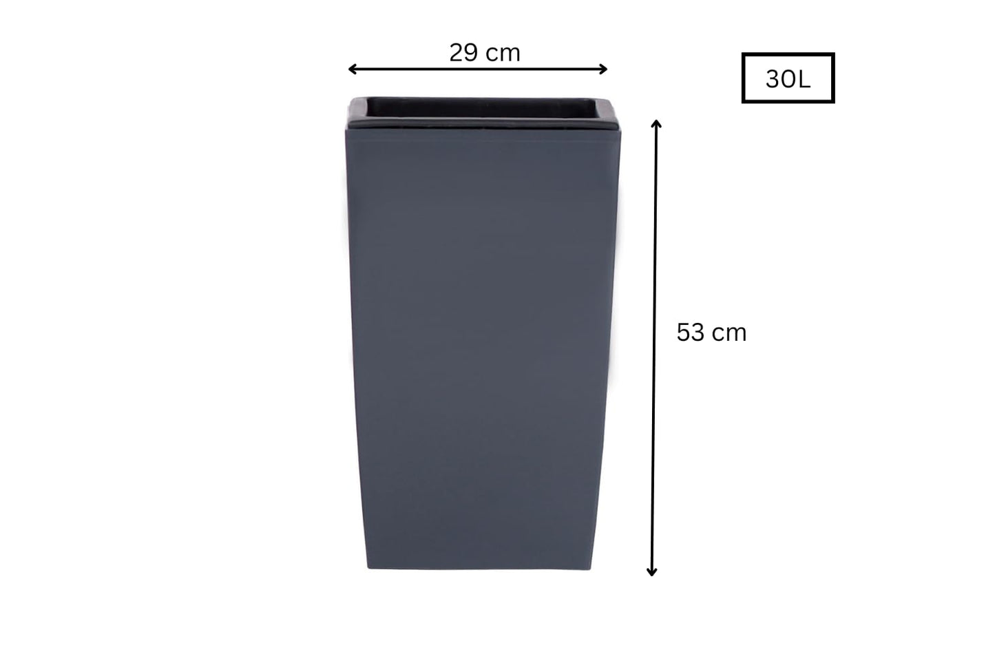 Stolmet Tall Square Planter - Available in Glossy White or Glossy Graphite - Modern Design (Graphite, 30L)
