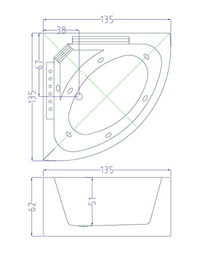 GRAFICA MA.RO SRL Acrylic Bathtub, 135 x 135 cm, 1 Person, 6 Water Jets, Daisy, Alcove Installation, White