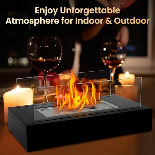 Table Top Fire Pit with Maker Kit,Portable Bioethanol Fireplace Indoor Outdoor, Rectangular Tabletop Fire Bowl Pot with Two-Sided Glass for Table Top Decor Home Patio Christmas Birthday Gifts