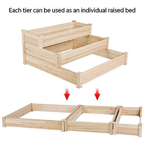 Yaheetech 3 Tier Raised Garden Bed Wooden Plant Raised Bed Elevated Planter Box Kit for Flowers/Vegetables/Herbs,120 x 120 x 56cm