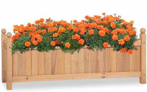 Vivo Technologies Extra Large Rectangular Wooden Planters Flower Pots, Outdoor Garden Planter Box Planting Raise Bed Baskets Flowers Plant Pot for Patio, Balcony, Garden,90x20x34cm,Natural