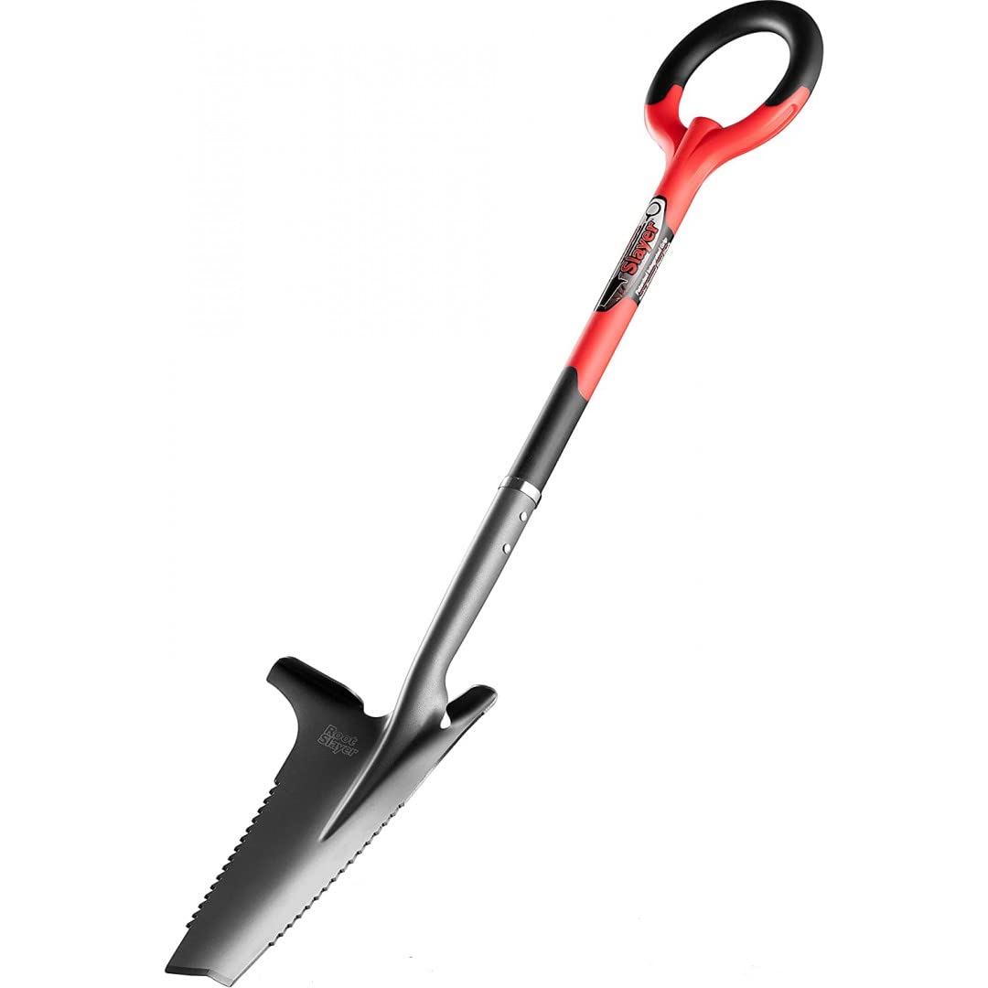 Venteo Root Slayer Garden Spade with Ultra-Sharp Trapezoidal Blade and Carbon Steel Teeth - 114 cm, Red and Black