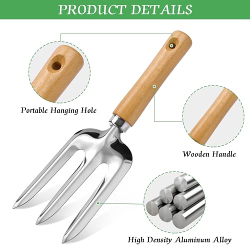 Garden Tool Set with Wood Handle, Aluminum Graduated Shovel, Hand Fork, Transplant Shovel with Scale, 3Pcs Heavy Duty Hand Tools Set for Garden Planting