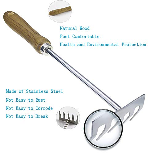 Garden Rake with 5 Steel Tines - Ergonomic Wooden Handle - Ideal for Weeding and Loosening Soil