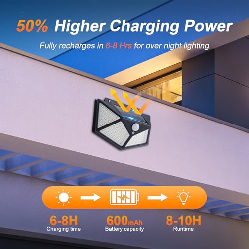 GRIFEMA GD203 Solar Security Lights Outdoor with Motion Sensor, 100LED, 3 Modes, Outdoor Garden Wall Lights Solar Powered, Waterproof IP65 for Garden, Yard, Pathway, Cool White