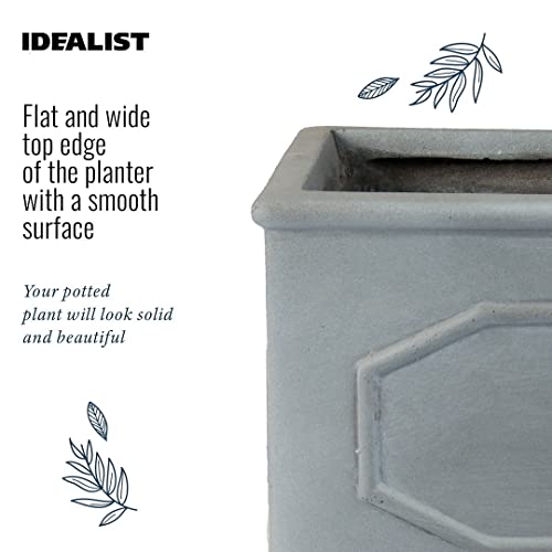 IDEALIST Outdoor Window Box 50 cm | Reinforced Stone Garden Planters with Drainage Holes | Leaden Grey Chelsea Windowsill Planter L50 W23 H23 cm, 15 litres