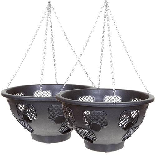 Trendi®Easy Filling Hanging Baskets/Planters Black 15"/ Indoor Outdoor Garden Porch Decoration With Chain 46cm (2 x Hanging Baskets)