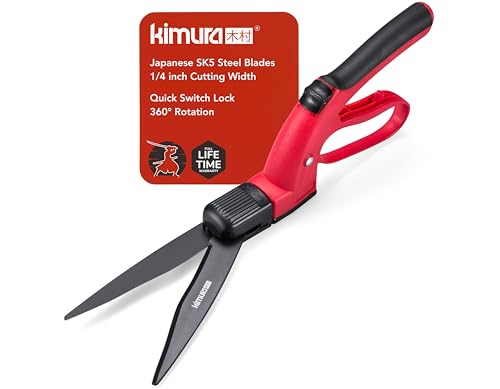 Kimura® Pro Grass Shears - Premium Lawn Shears with 360° Rotating Head, Japanese SK5 Steel Blades, Lightweight, Ergonomic TPR Coated Handles, Ideal Garden Shears for Edging and Trimming - 370mm