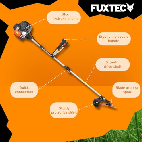 FUXTEC Petrol Strimmer, Grass Trimmer & Brush Cutter – 31cc 4-Stroke Air-Cooled Engine, 1HP, with Carrying Strap – Lightweight & Efficient – FX-4MS131