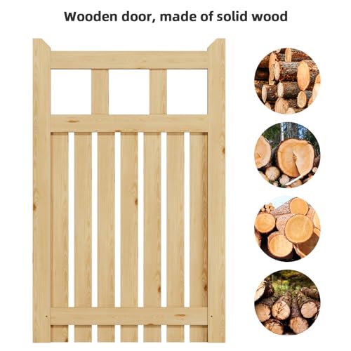 INMOZATA Garden Gate Wooden Pedestrian Gate with Gate Lock and Hinge, 2.5ft Wide x 4ft High (76cm Wide*120cm High)