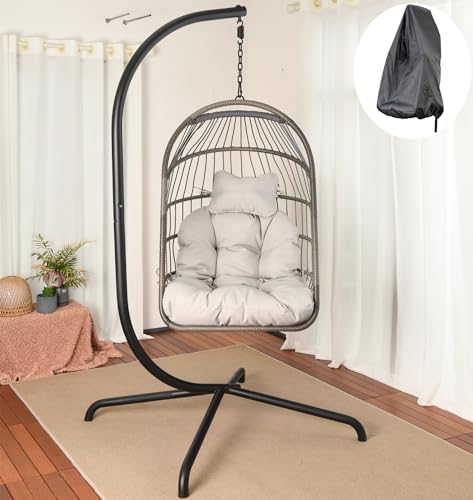 Patio Swing Egg Chair Hanging Kit Including Springs Pin Plug and Snap Hook, Hammock Chair Hanging Hardware - 250kg Weight Capacity, Assembly Accessories for Single Double Egg Chair With Stand (Black)