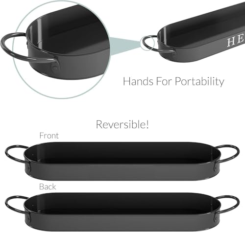 BSTMOME Herb Pot Planter Set with Tray for Indoor Garden Outdoor Use, Decorative Metal Succulent Pots Windowsill Planter Pots Flower Pots for Kitchen Grow (Black)