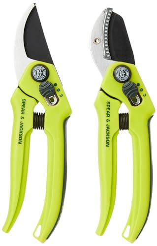Spear & Jackson CUTTINGSET3K Kew Gardens Collection Adjustable Width Bypass & Anvil Secateur Set, Green