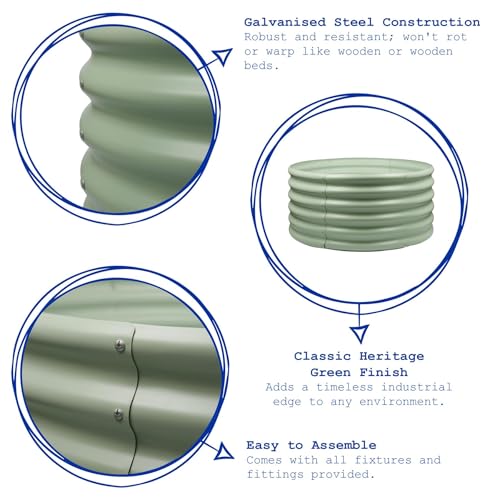 Harbour Housewares Raised Garden Bed - Green - 90 x 45cm - Round - Bottomless Metal Raised Bed Galvanised Steel Planter Box for Growing Outdoor Plants, Vegetables, Flowers and Herbs