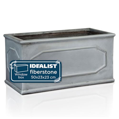 IDEALIST Outdoor Window Box 50 cm | Reinforced Stone Garden Planters with Drainage Holes | Leaden Grey Chelsea Windowsill Planter L50 W23 H23 cm, 15 litres