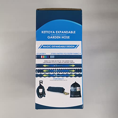 KETTOYA 100FT Expandable Garden Hose, Flexible Water Hose with 10-Pattern Spray Nozzle, Leak-proof Retractable Heavy Duty Hose Pipe, 4-layer Latex Core, Durable 3750D, Brass Alloy Connector, Kink-Free