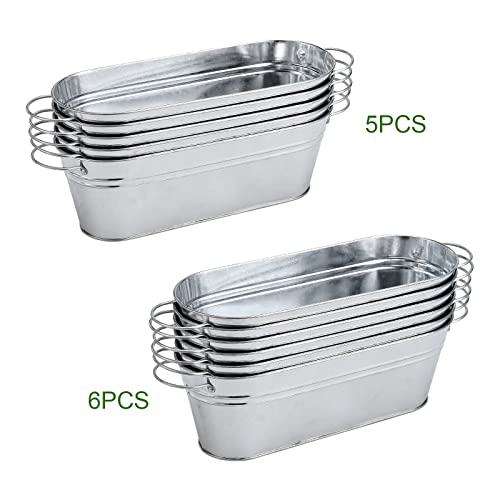 BestAlice 5 Pack Galvanized Planters for Outdoor Plants, Galvanized Oval Planters Tub Galvanized Buckets with Handles, Metal Pail Flower Pot for Indoor Outdoor Decor